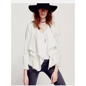 Free People Rea Femme Drapey Raw‎ Edge Linen Blend Moto Jacket Ivory Size XS